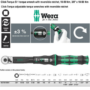 Torsi 3/8" Sq 10-50 Nm Wera 05075610001 B1 Click Torque Adjust Wrench