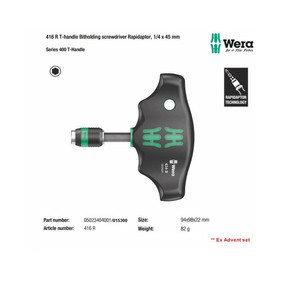 Kunci T-Handle 416R 1/4"x45 mm Wera 05023404001 BitHolding Screwdriver