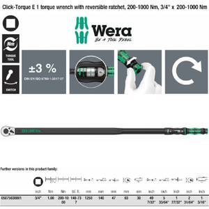 Torsi 3/4"Sq 200-1000Nm Wera 05075630001 E1 Click Torque Adjust Wrench