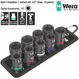 Impact Socket Hex 1/2" Wera 05004580001 Belt C Impaktor 1 Set - 10 Pc