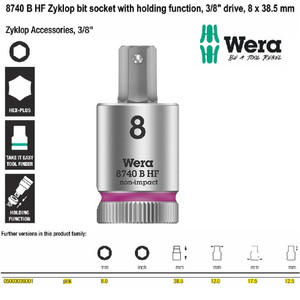 Bit Socket 3/8" Hex-Plus 8 x 38.5 mm Wera 05003039001 Zyklop In-Hex