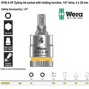 Bit Socket 1/4" Hex-Plus 4.0 x 28 mm Wera 05003333001 Zyklop In-Hex