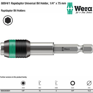 Sambungan Bit 1/4" x 75 mm Wera 05052503001 Rapidaptor Bit Holder