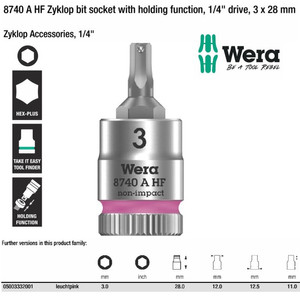 Bit Socket 1/4" Hex-Plus 3.0 x 28 mm Wera 05003332001 Zyklop In-Hex