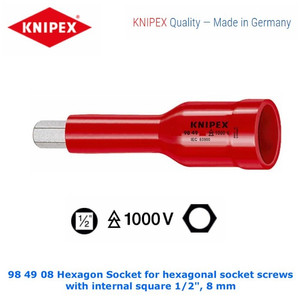 Bits Socket VDE 1/2" 8 x 75 mm 98 49 08 KNIPEX Hexagon Sockets