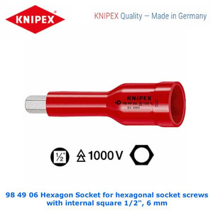 Bits Socket VDE 1/2" 6 x 75 mm 98 49 06 KNIPEX Hexagon Sockets