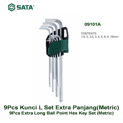 Kunci L Set Extra pjg 9 pcs Extra Long Ball Point 09101A (METRIC) SATA