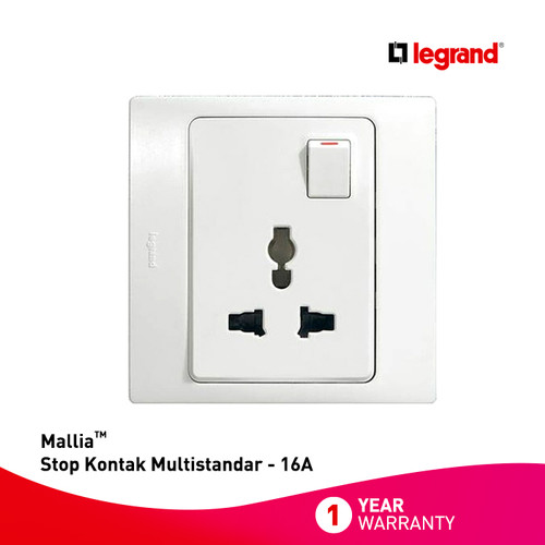 Legrand Mallia - Stop Kontak Multistandar - 16 A - Putih dengan Frame