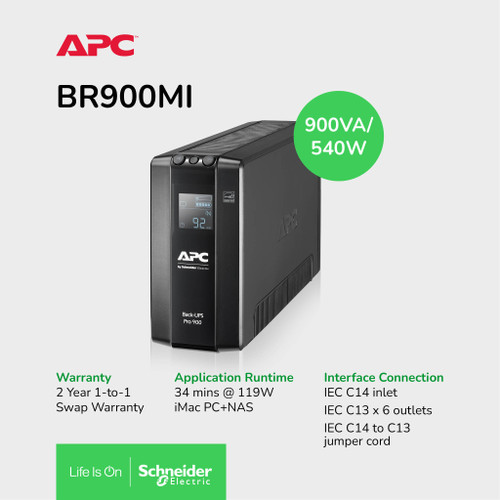 UPS APC Back UPS Pro BR 900VA, 6 Outlets, AVR, LCD Interface BR900MI