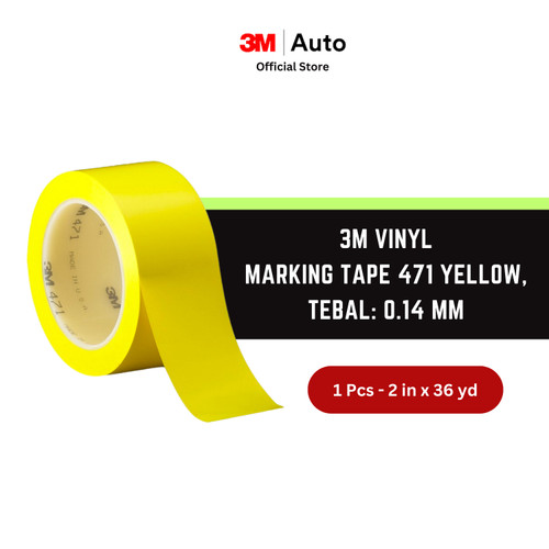 3M Vinyl Marking Tape 471 Yellow, 2 in x 36 yd, tebal: 0.14 mm