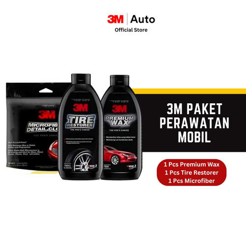 3M Paket Perawatan Mobil - Detail Clotch, Tire Restorer & Premium Wax