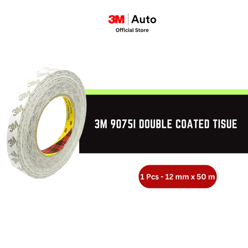 3M 9075i / 7385C Double Coated Tissue Tape - 12 mm x 50 m - 1 Buah