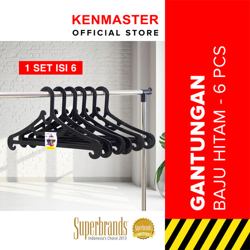 Gantungan Baju H01 Hitam - Hanger isi 6 Pcs / Set Kenmaster - GANT058