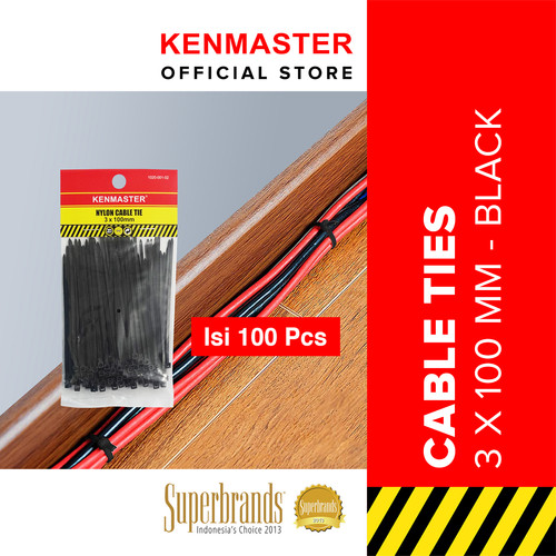 Kenmaster Cable Ties 3X10cmX100Pcs BLACK - 1 PACK