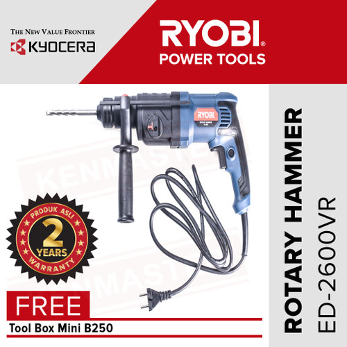 Ryobi Rotary Hammer ED-2600 Bor Beton 4 Mode 26mm+ToolBox+FaceShield