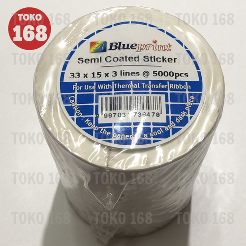 BLUEPRINT Semi Coated Sticker 33 x 15 mm 3 Lines (ROL)