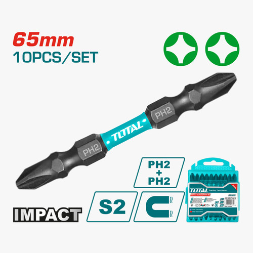 TOTAL IMPACT SCREWDRIVER BITS PH2 MAGNETIC 65MM TACIM16PH233