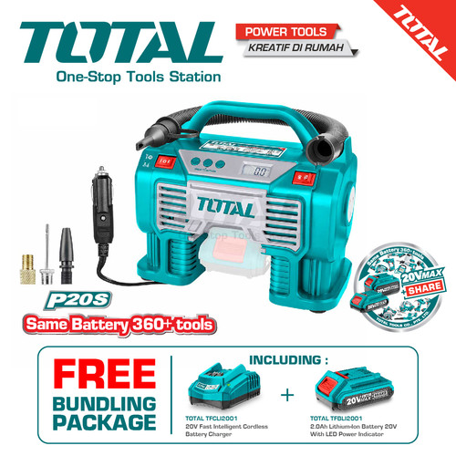 TOTAL CORDLESS AUTO AIR COMPRESSOR / KOMPRESOR 20V TACLI2002