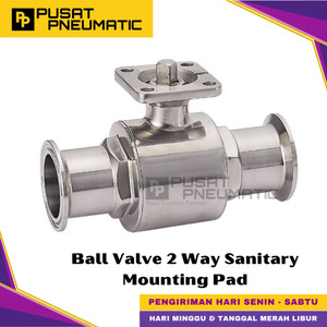 1" Stop Kran Ball Valve Sanitary Tri Clamp SS 316L Mounting Pad