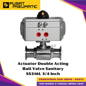 Actuator Ball Valve Sanitary 3/4 Inch Stainless 316L Double Acting