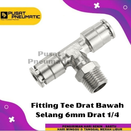 MPB 06-02 Fitting Tee Metal Drat Bawah Slip Lock Selang 6mm Drat 1/4