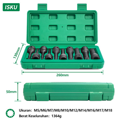 ISKU Mata Socket Impact Bits Set 10pcs Bahan Cr-Mo 1/2 Inch Driver - M - 10PCS-M