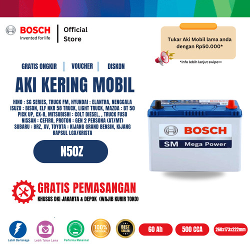 Aki Mobil Bosch MF Blue N50Z - 55D26R Aki Kering Original