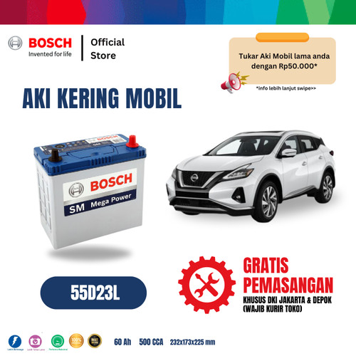 Aki Mobil Nissan Murano Bosch MF 55D23L Aki Kering Original