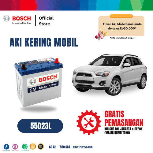 Aki Mobil Mitsubishi Outlander Bosch MF 55D23L Aki Kering Original