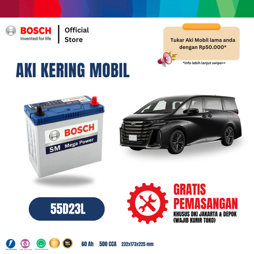 Aki Mobil Toyota Alphard Bosch MF 55D23L Aki Kering Original