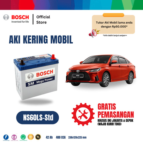 Aki Mobil Toyota New Vios Bosch MF NS60LS-Std - 42AH