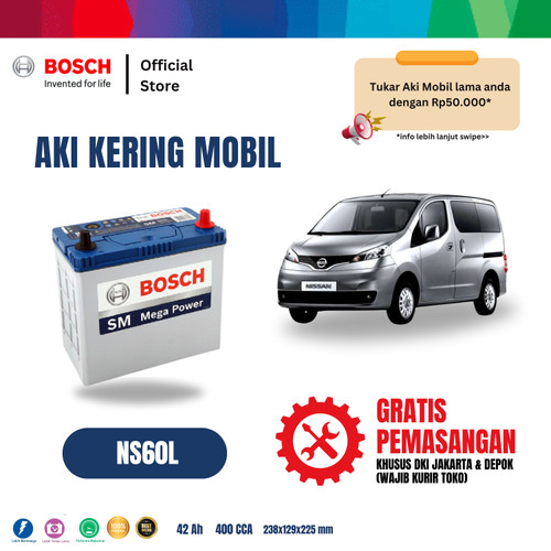 Aki Mobil Nissan Evalia Bosch MF NS60L 42AH