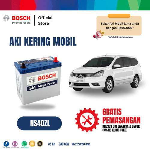 Bosch Aki Mobil Nissan Grand Livina 1.5 dan 1.8 MF Blue NS40ZL