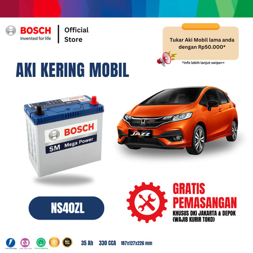 Bosch Aki Mobil Honda Jazz, New Jazz RS MF Blue NS40ZL