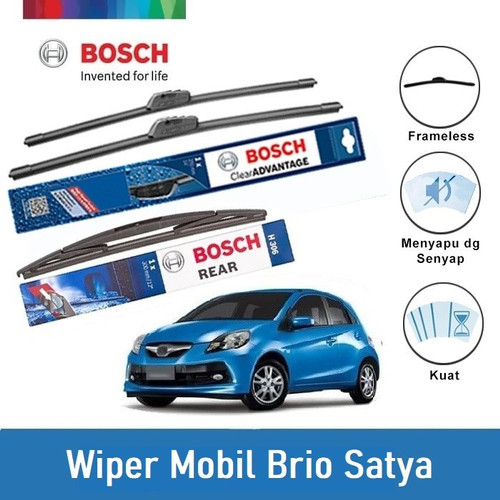 Bosch Wiper Depan & Belakang Honda Brio Satya Frameless 22 & 16 + H306