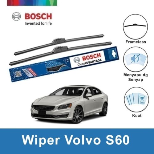 Bosch Sepasang Wiper Mobil Volvo S60 Frameless New Clear 24 & 20