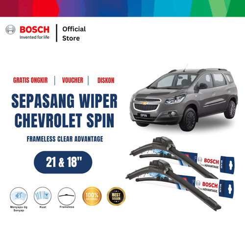 Bosch Sepasang Wiper Mobil Chevrolet Spin Frameless New Clear 21 & 18