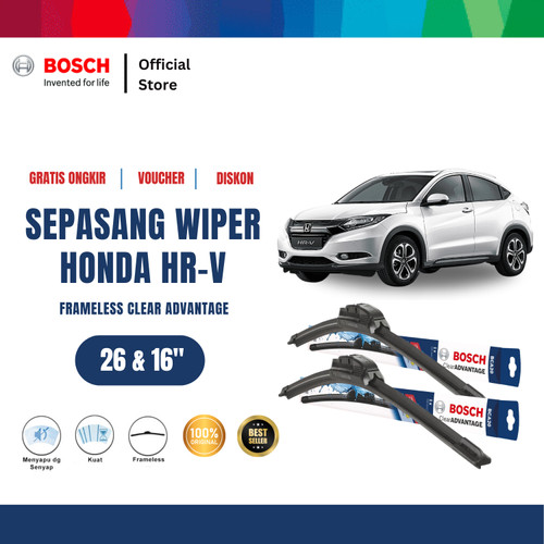 Bosch Sepasang Wiper Mobil Honda HR-V Frameless New Clear 26" & 16"