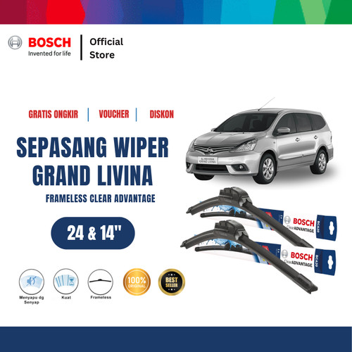 Bosch Sepasang Wiper Mobil Nissan Livina L10 Frameless Clear 24 & 14