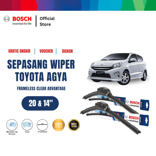 Bosch Sepasang Wiper Mobil Toyota Agya Frameless New Clear 20" & 14"