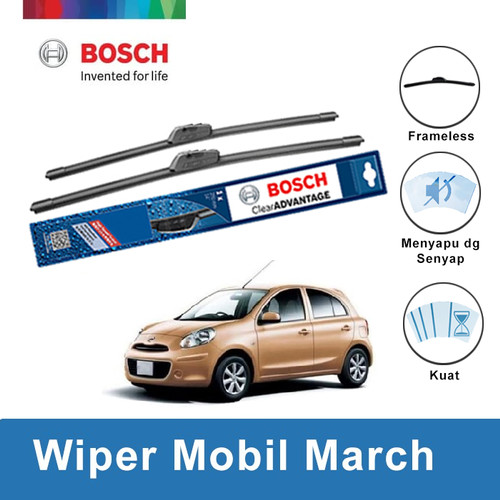 Bosch Sepasang Wiper Mobil Nissan March Frameless New Clear 21" & 14"