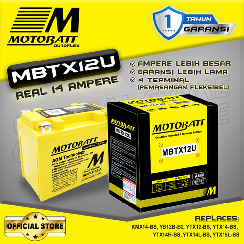 Motobatt Quadflex MBTX12U - 14Ah (Garansi 1 Tahun)