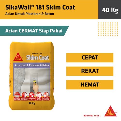 SikaWall 181 Skim Coat Mortar Instan Acian Plesteran Tembok 40Kg