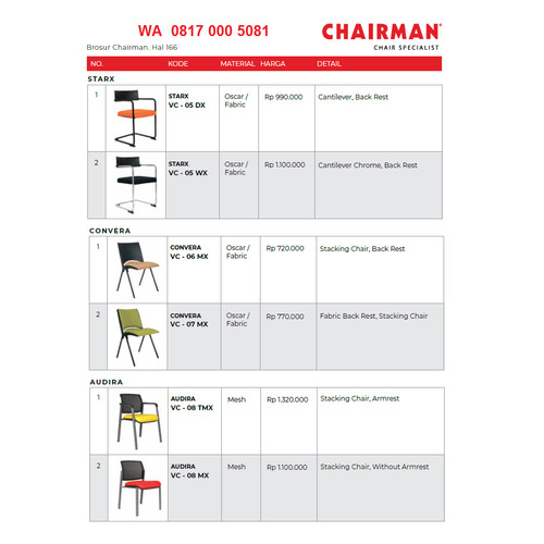 kursi chairman VC-05 06 07 08 DX WX MX TMX STARX CONVERA AUDIRA