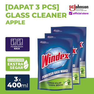 (Dapat 3pcs) Windex Liquid Pembersih Kaca Apple Pouch 400ml