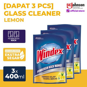 (Dapat 3pcs) Windex Liquid Pembersih Kaca Lemon Pouch 425ml