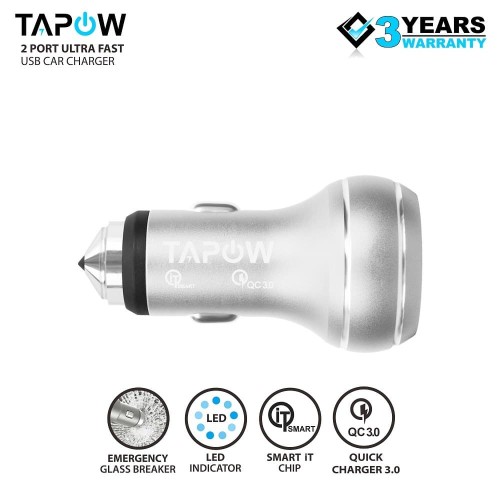 CAR CHARGER 2PORT USB QUICK CHARGING 3.0 TAPOW AUFC017-SLV