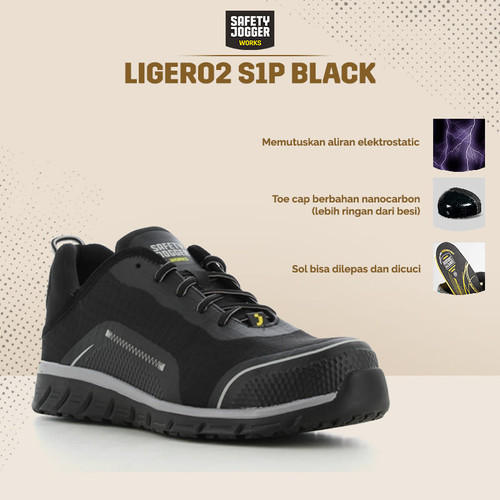 Sepatu Safety Jogger Ligero Black/ Sepatu Proyek Pria Ringan Keren