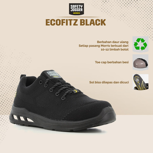 Sepatu Safety Jogger EcoFitz  Black / Sepatu Proyek Pria Ujung Besi