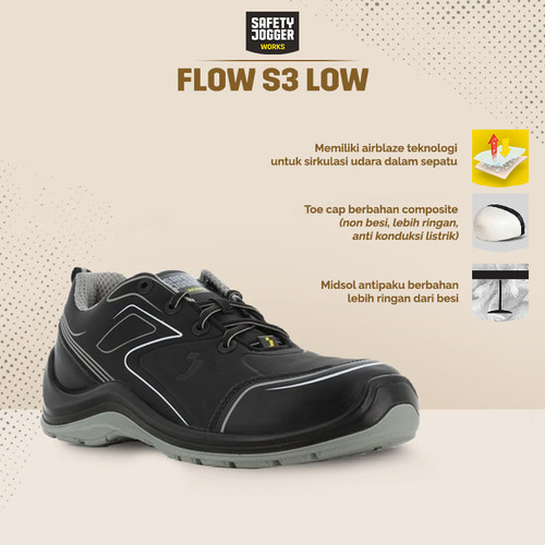 Sepatu Safety Jogger FLOW S3 LOW / Sepatu Proyek Black Grey